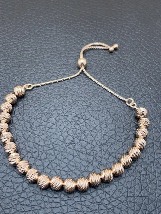 Italian Milor Bracelet Rose 18K Gold Clad Sterling Adjustable Diamond Cut Bead - Picture 4 of 5